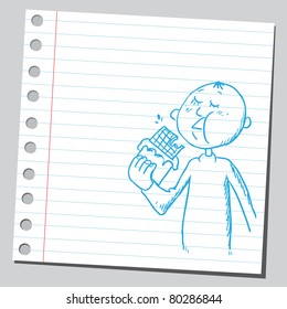 Drawing of a boy eating a chocolate
