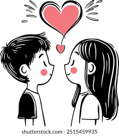 Dibujo de un niño y una niña entre ellos, un corazón sin fondo
