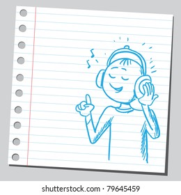 Drawing of a boy listening music