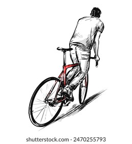 Zeichnung eines Jungen rutschte das rote Fahrrad mit fester Zahnstange 
