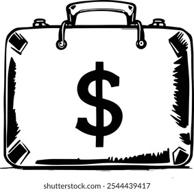 Drawing of a Briefcase with Dollar Sign - Business and Finance Illustration