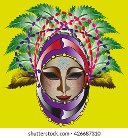 Drawing bright carnival mask
Illustration colorful carnival mask on a yellow background for decoration and design