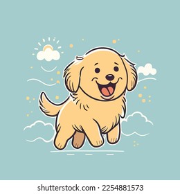 Zeichnung einer hellen und fröhlichen Golden Retriever Chibi Illustration