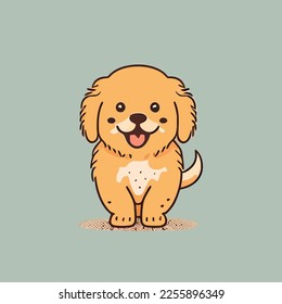 Zeichnung einer hellen und fröhlichen Golden Retriever Chibi Illustration