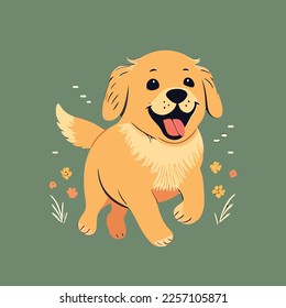 Zeichnung einer hellen und fröhlichen Golden Retriever Chibi Illustration