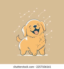 Zeichnung einer hellen und fröhlichen Golden Retriever Chibi Illustration