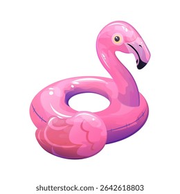  A drawing of a bright pink swim ring in the shape of a flamingo in vector style. Ideal for use in advertisements, brochures, and flyers.   