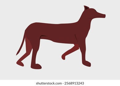 Drawing of a brown dog standing with one front foot raised
