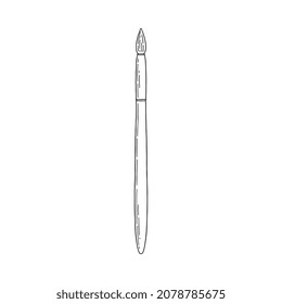 Drawing brush hand drawn black line icon or symbol. School stationery instrument or artistic brush tool, sketch style vector illustration isolated on white background.