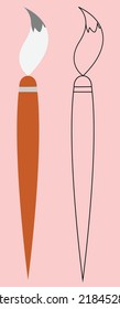 A drawing brush with a wooden handle, drawing brush outline, suitable for educational content and social media post and signs and tags and icons and mouse pointer, also good for banners and posters