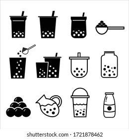 Drawing Bubble Milk Tea Icon Set On White Background .Vector Illustration.