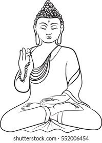 Drawing of a Buddha statue. Art vector illustration of Gautama. Buddhism Religion