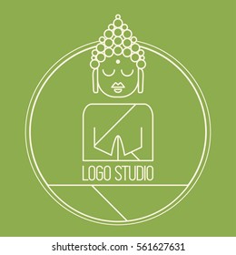 Drawing of a Buddha statue. Art vector illustration of Gautama Buddhism Religion.