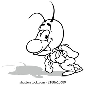 Drawing of a Bug with a School Bag on its Back - Cartoon Illustration Isolated on White Background, Vector
