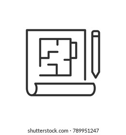 A drawing of a building. Line with Editable stroke
