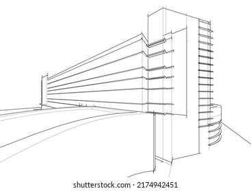 Drawing of a building vector illustration