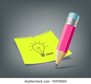 Drawing bulb idea on paper note vector illustration