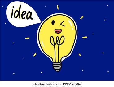 Drawing Bulb light idea concept on blue background.Vector illustration.