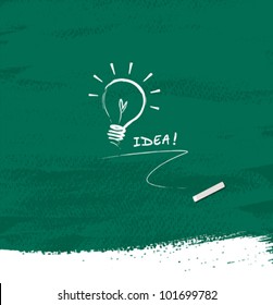 Drawing bulb light idea on blackboard. vector illustration