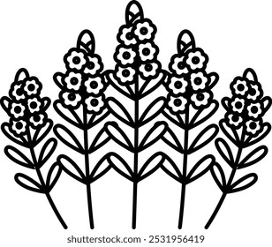 A drawing of a bunch of flowers with leaves