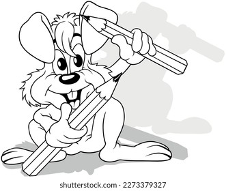Drawing of a Bunny Holding Two Crayons in its Paws - Cartoon Illustration Isolated on White Background, Vector