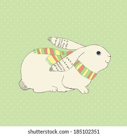 Drawing with a bunny in a scarf. Vector