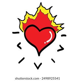 Drawing of a burning red heart with Simple illustration