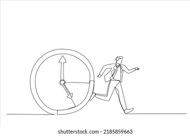 Drawing of business man run from the clocks. Single line art style
