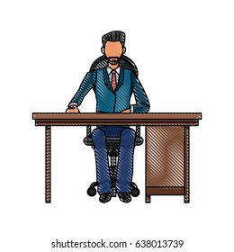 drawing business man sitting desk working
