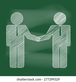 Drawing of Business people - handshake on blackboard background , vector illustration.