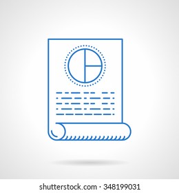 Drawing up a business plan, media plan. A document paper with abstract diagram and text. Flat blue line vector icon. Single web design element for mobile app or website.