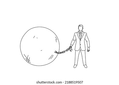 Drawing businessman chained to