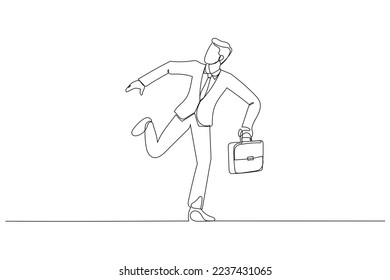 Drawing of businessman running away because late for work. Continuous line art style
