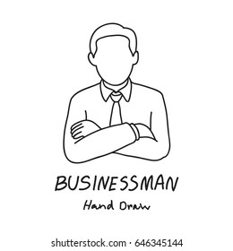 drawing businessman standing with arm crossed, vector