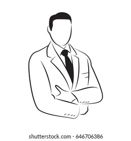 drawing businessman standing with arm crossed, vector