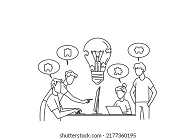 Drawing of businessmen discuss social networks, social network news, chat, speech dialogs bubbles