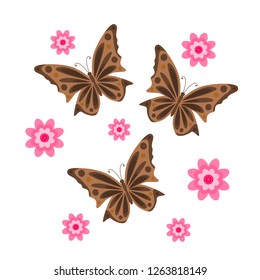 Drawing butterflies with flowers. Vector.
