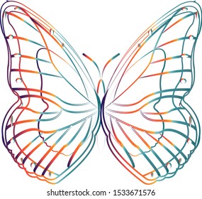 Drawing of a butterfly made with colored strokes.