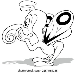 Drawing of a Butterfly from the Side View - Cartoon Illustration Isolated on White Background, Vector