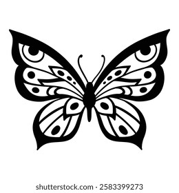 Drawing butterfly. Stencil butterfly, moth wings and flying insect. Butterflies tattoo sketch, fly insect black hand drawn engraving. Isolated vector illustration icon.