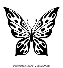 Drawing butterfly. Stencil butterfly, moth wings and flying insect. Butterflies tattoo sketch, fly insect black hand drawn engraving. Isolated vector illustration icon.