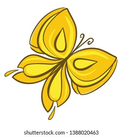 Drawing of a butterfly with two pairs of large  typically brightly yellow-colored wings covered with microscopic scales of different patterns  vector  color drawing or illustration