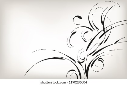 Drawing by hand, brush nature and plants, black and white background, gray and light colors