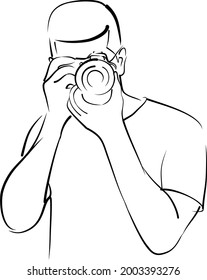 Dibujo a mano de un hombre tomando fotos.