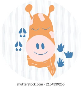 Dibujando a mano una tierna jirafa naranja en una bufanda. Estilo Doodle. Ilustración infantil. Ilustración del vector