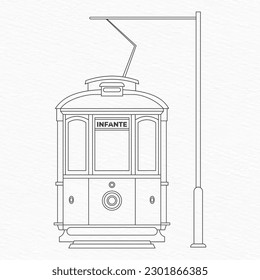 A drawing of a cable car tram of porto Portugal