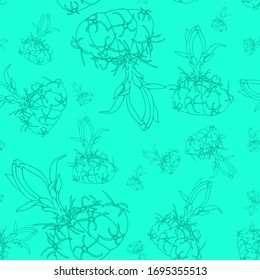 drawing of a cactus with a flower on a blue background