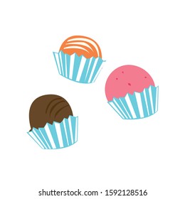 Drawing of cake. Cake basket, cream tartlet. muffin. vector illustration.