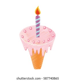 drawing cake pastry candle flame vector illustration eps 10