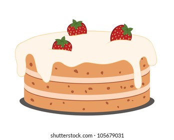 Drawing cake with strawberries with cream on white, vector